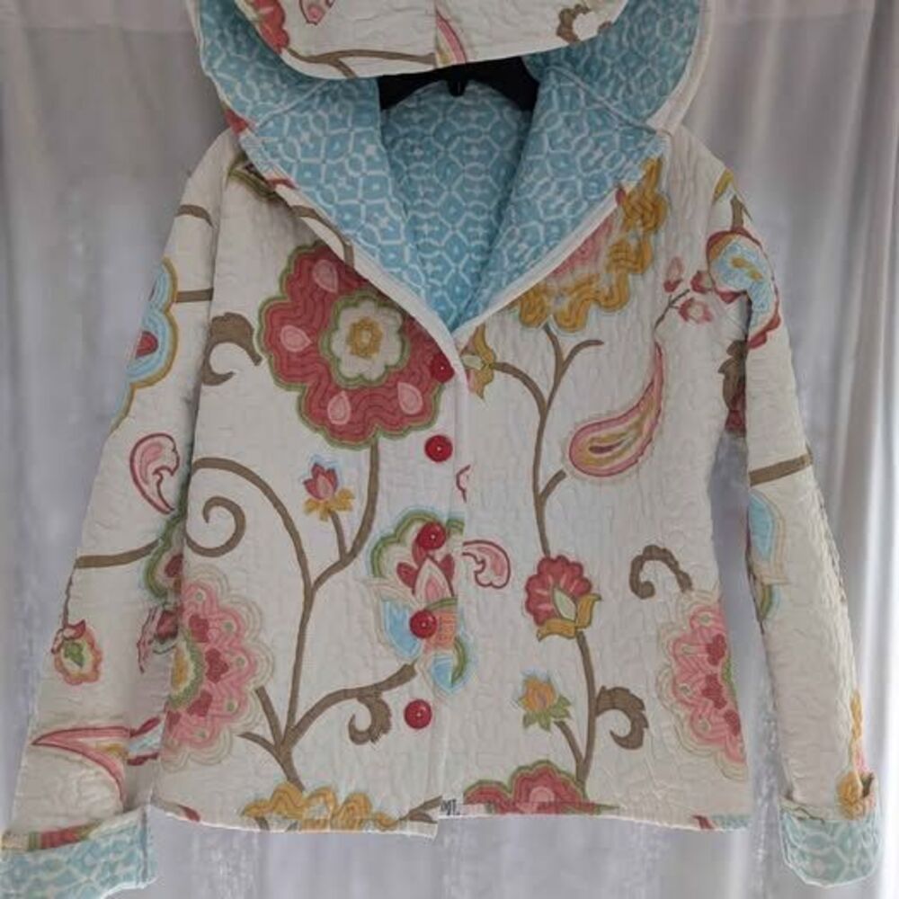 SOLD Handmade Floral Vintage Quilt Coat Jacket Upcycled One of a Kind